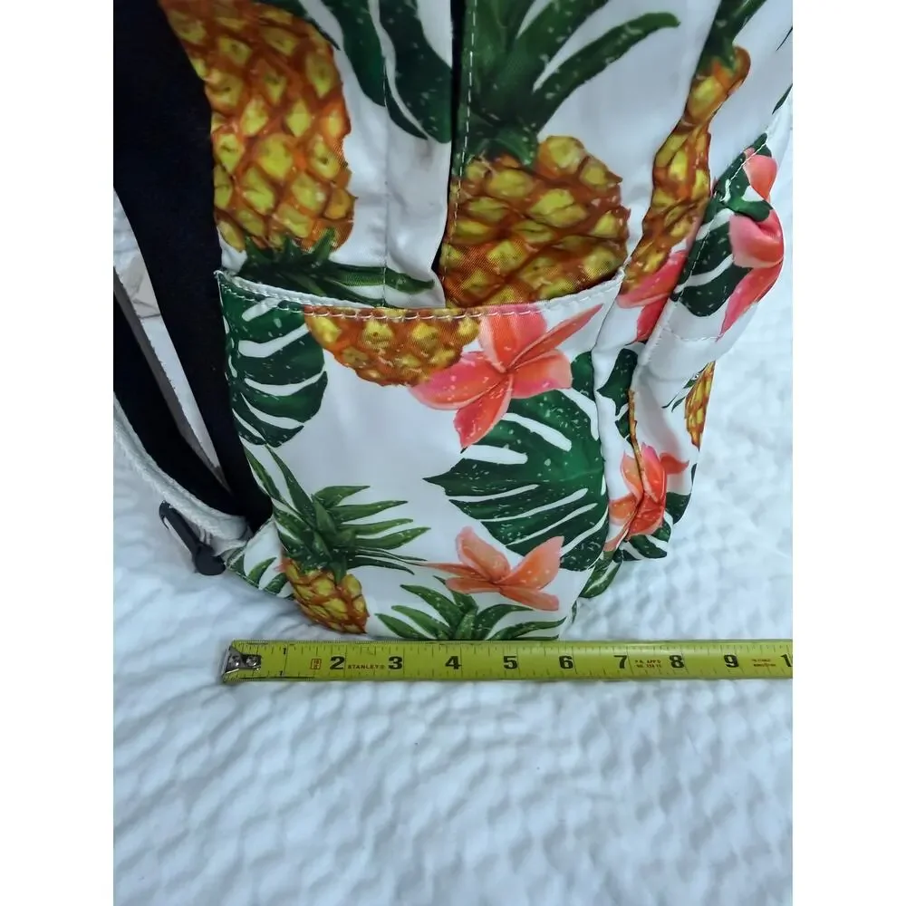 Pineapple Tropical Floral Backpack Hawaiian Beach Travel School Bag White Orange